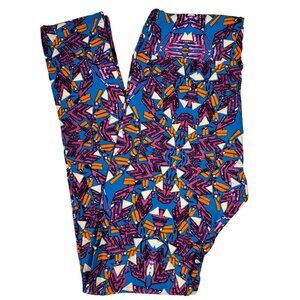 LuLaRoe One Size Leggings Blue Purple Orange Triangles Chevron Geometric Shapes
